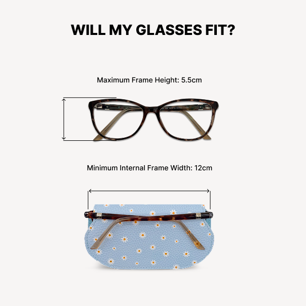 Slim Leather Glasses Case - Sky Blue Flower