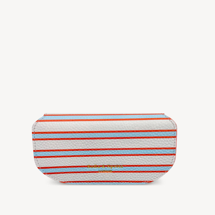 Slim Leather Glasses Case - Blue, Orange & Stone Stripe