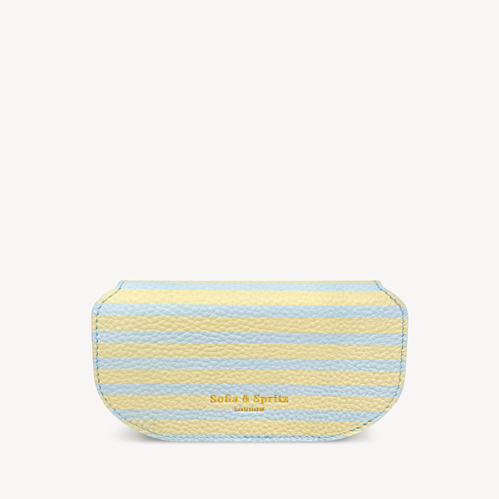 Slim Leather Glasses Case - Sky Blue & Yellow Stripe
