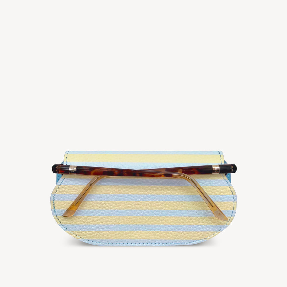 Slim Leather Glasses Case - Sky Blue & Yellow Stripe thumbnail-image-1