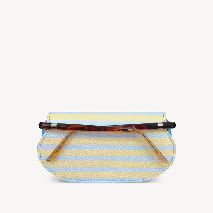 Slim Leather Glasses Case - Sky Blue & Yellow Stripe