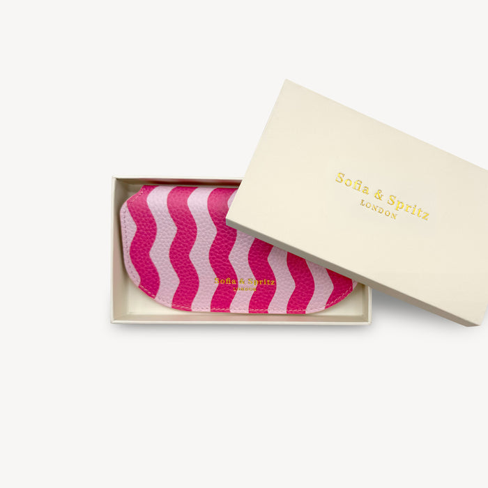 Slim Leather Glasses Case - Pink & Red Wave