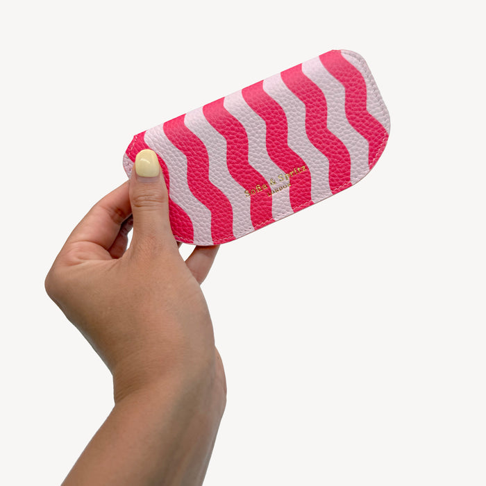 Slim Leather Glasses Case - Pink & Red Wave