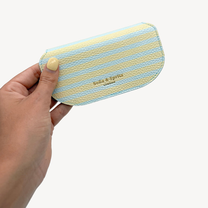 Slim Leather Glasses Case - Sky Blue & Yellow Stripe