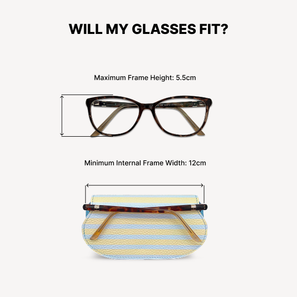 Slim Leather Glasses Case - Sky Blue & Yellow Stripe