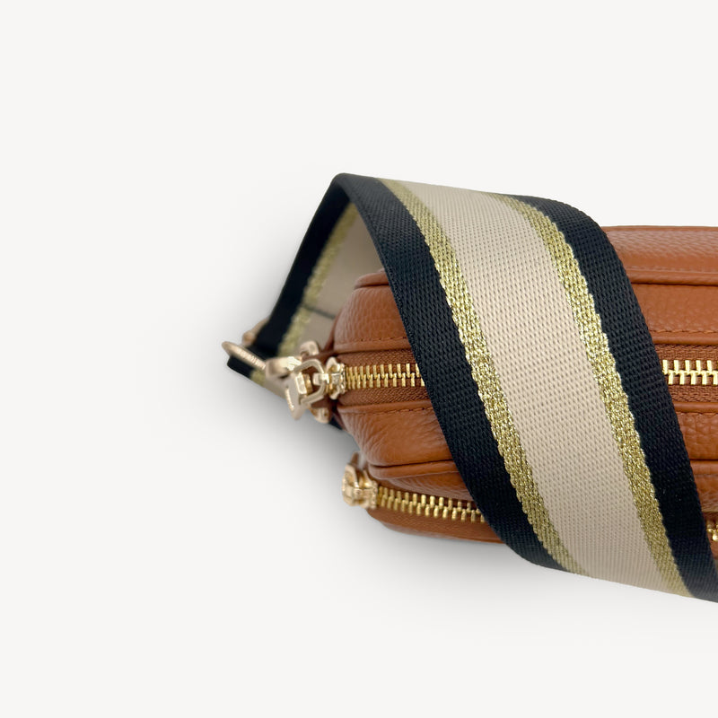 Black, Beige & Gold Stripe Strap