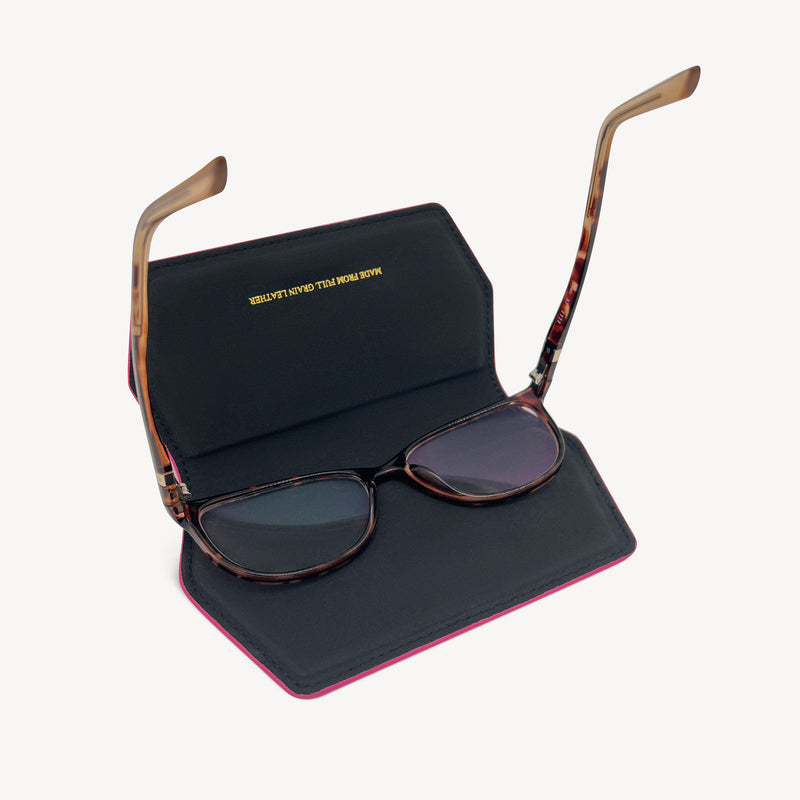 Slim Leather Glasses Case - Fuchsia Pink