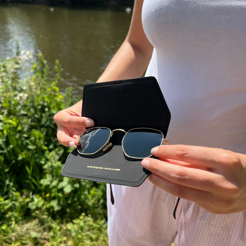 Slim Leather Glasses Case - Navy