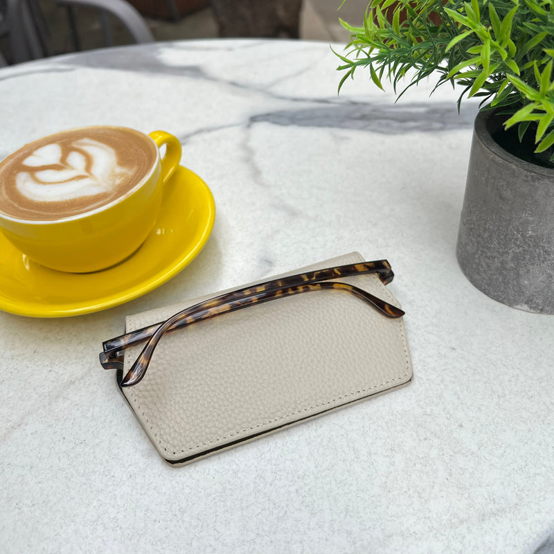 Slim Leather Glasses Case - Stone