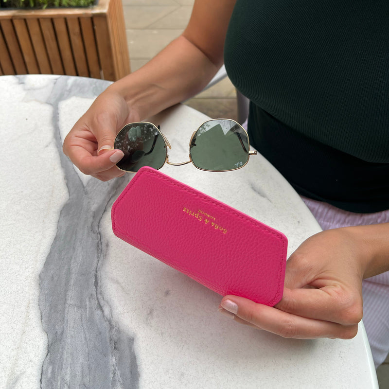 Slim Leather Glasses Case - Fuchsia Pink