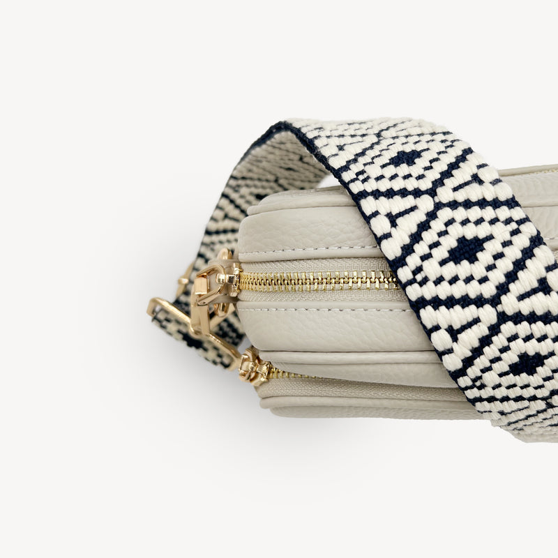 Navy & White Embroidered Strap