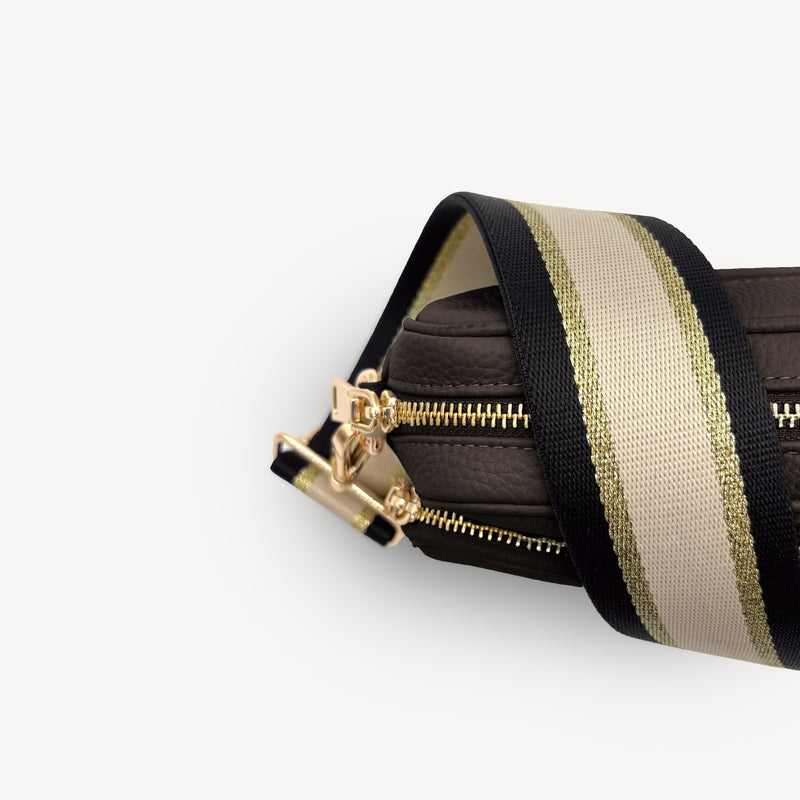 Black, Beige & Gold Stripe Strap