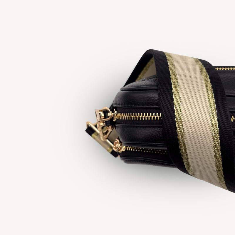 Black, Beige & Gold Stripe Strap