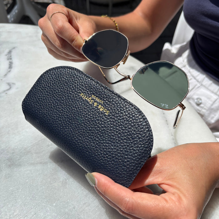 Slim Leather Glasses Case - Navy