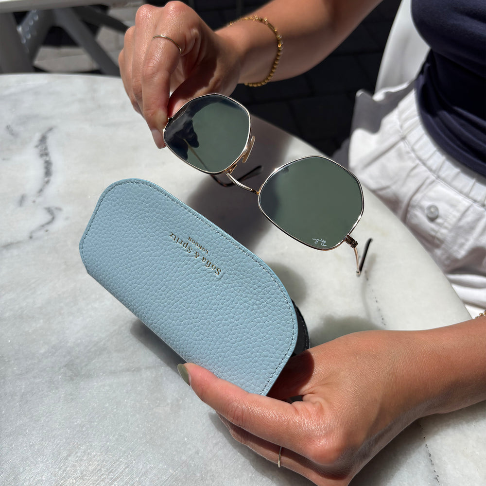 Slim Leather Glasses Case - Sky Blue thumbnail-image-3