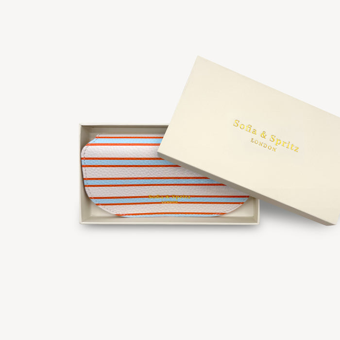 Slim Leather Glasses Case - Blue, Orange & Stone Stripe