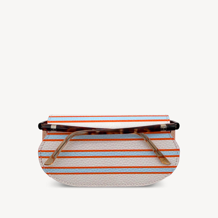 Slim Leather Glasses Case - Blue, Orange & Stone Stripe