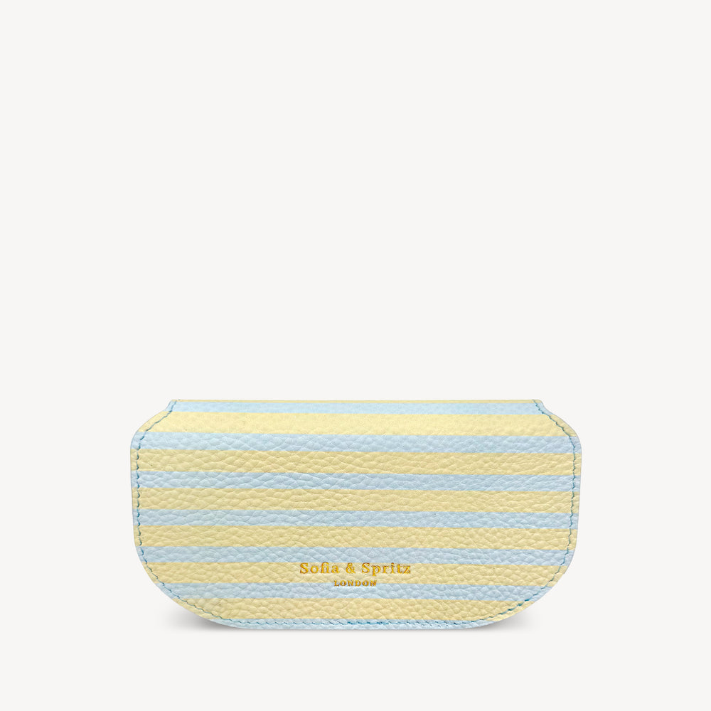 Slim Leather Glasses Case - Sky Blue & Yellow Stripe thumbnail-image-2