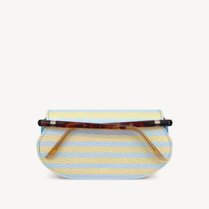 Slim Leather Glasses Case - Sky Blue & Yellow Stripe thumbnail-image-1