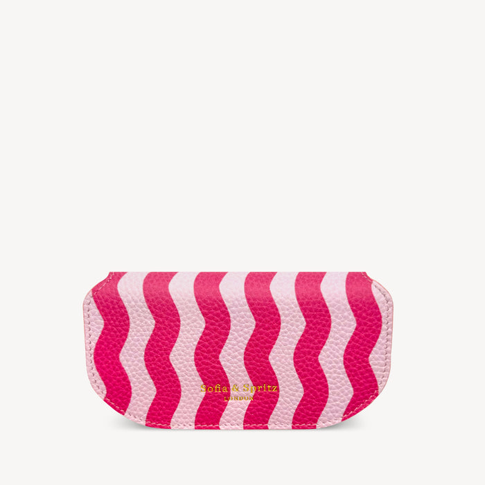Slim Leather Glasses Case - Pink & Red Wave