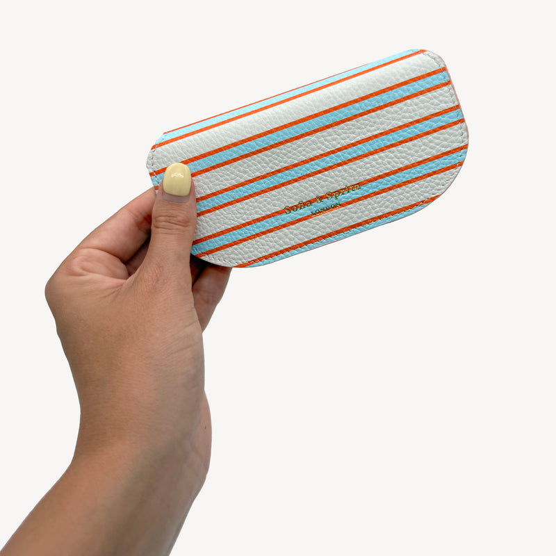 Slim Leather Glasses Case - Blue, Orange & Stone Stripe