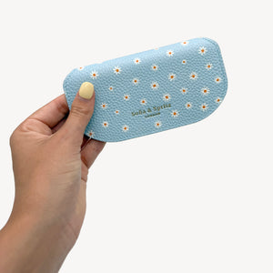 Slim Leather Glasses Case - Sky Blue Flower thumbnail-image-5