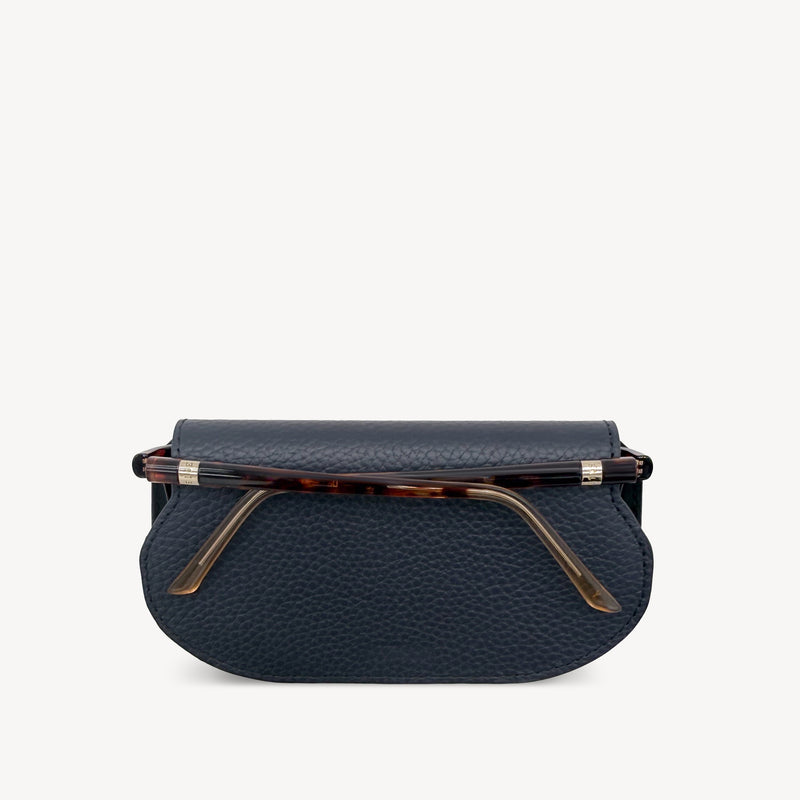 Slim Leather Glasses Case - Navy